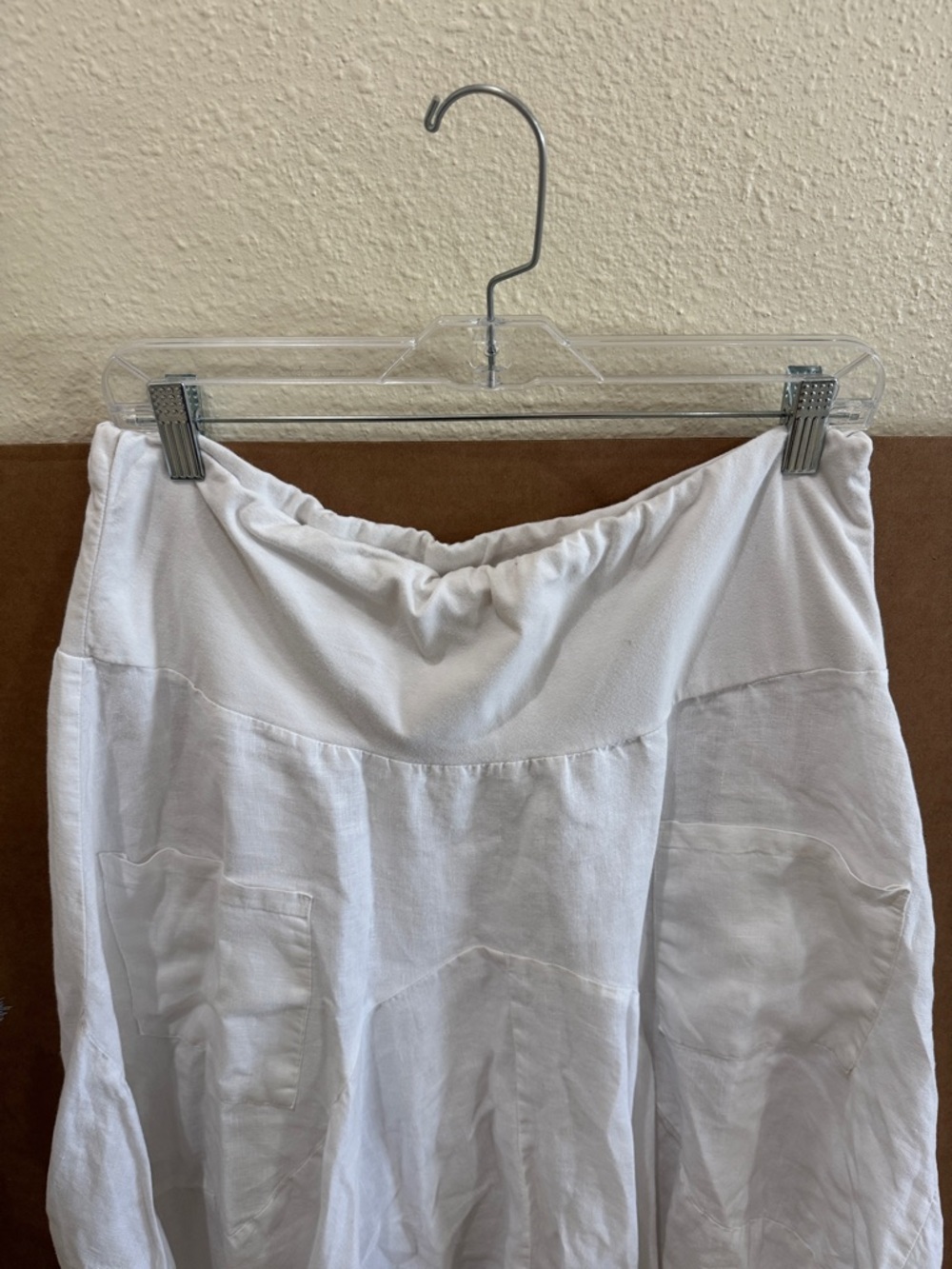 Luna Luz White Linen Francesca Midi Pull on Hi Low Asymmetric Skirt Sz Large - Picture 2 of 8